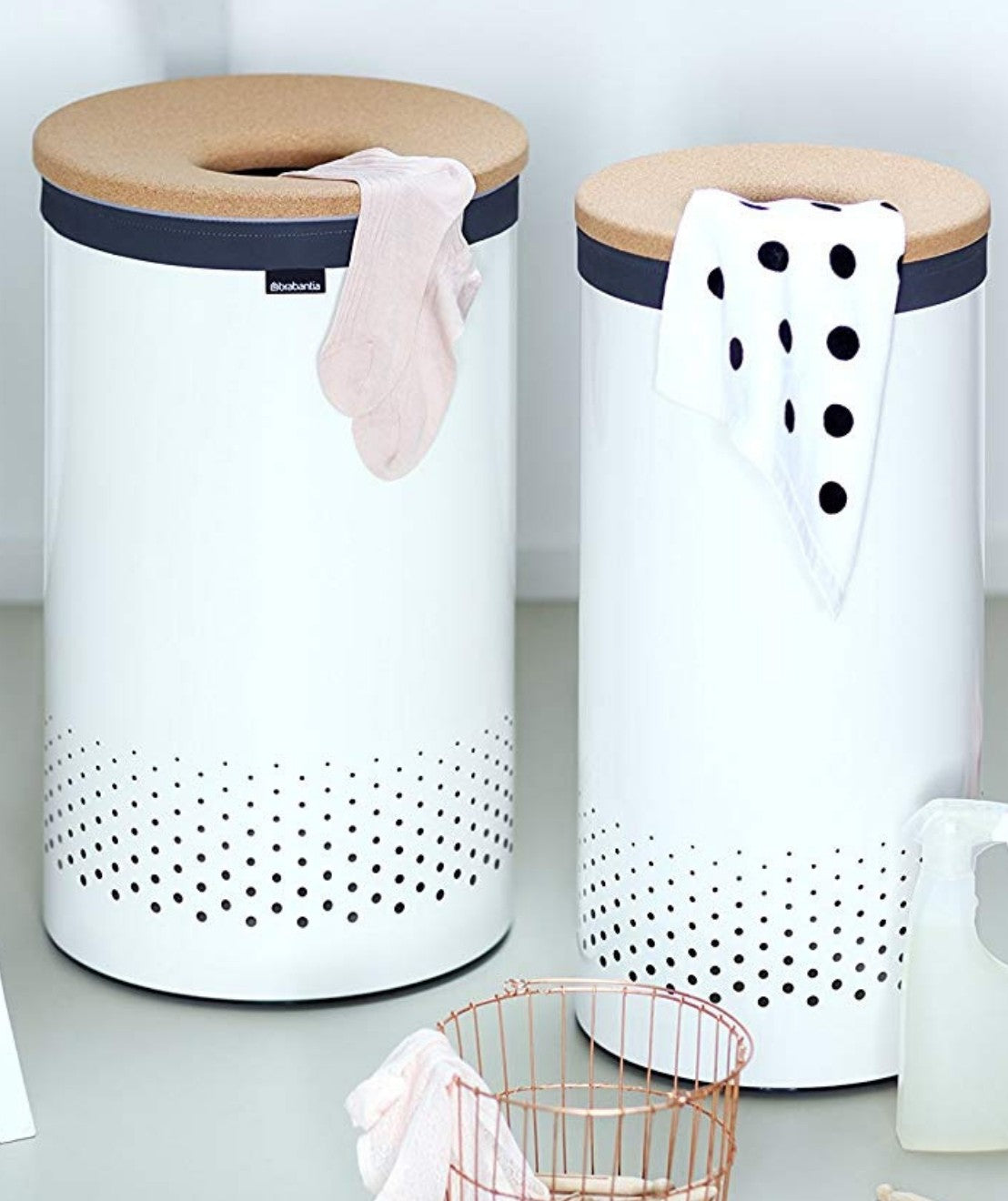 Brabantia Laundry Bin Portabiancheria con coperchio in sughero linn