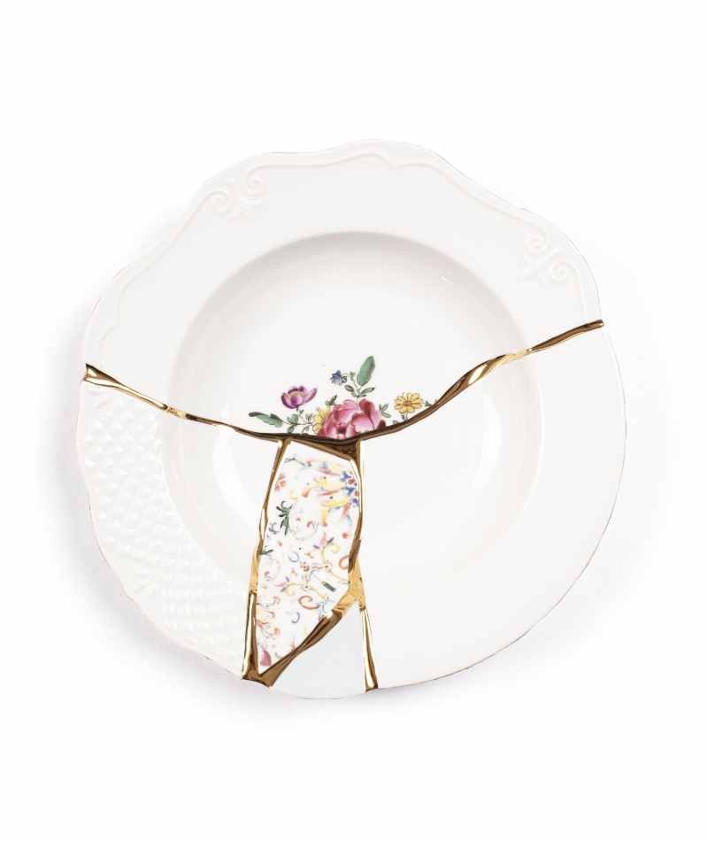 Seletti Kintsugi Piatto Fondo Fiore Decoro