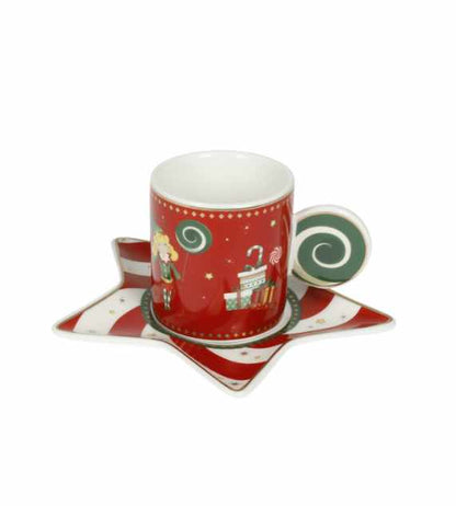 Brandani Tazzina Caffè Elfomagia Bianco/Rosso Set 2 Tazzine