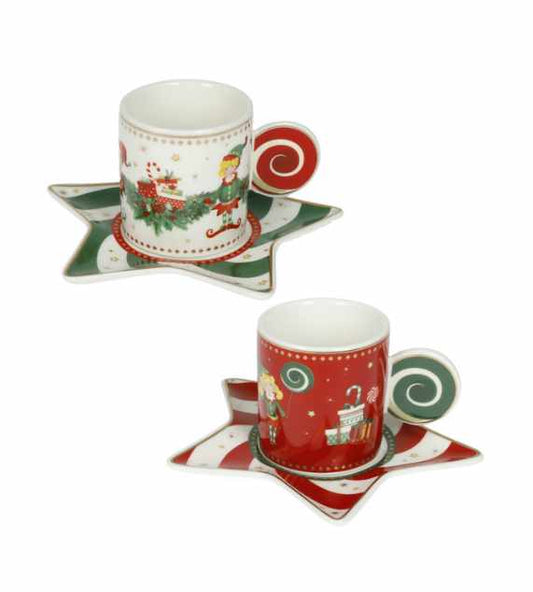 Brandani Tazzina Caffè Elfomagia Bianco/Rosso Set 2 Tazzine