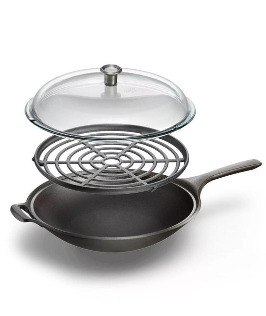 Ghisanativa Pentola Wok n Ghisa con griglia e coperchio 32 cm